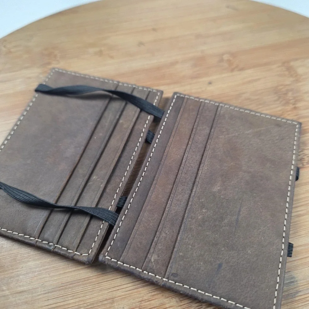 J Crew Wallet Mens One Size Brown Leather Slim Fold Card Case Logo Minimalist